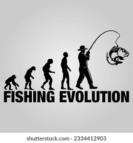 Evolution Of The Fisherman Great Illustration Of Depicting The Evolution Of A Male from Ape To Man To Fisherman Silhouette.