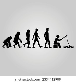 Evolution Of The Fisherman Great Illustration Of Depicting The Evolution Of A Male from Ape To Man To Fisherman Silhouette.