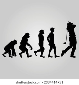 Evolution Of A Golf Player Ape To Man Crazy Golfer Silhouette