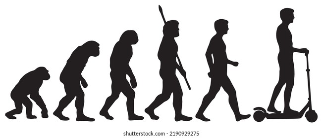 Evolution of the human from Darwin to the scooter. Silhouettes with the different steps of evolution. vector illustration