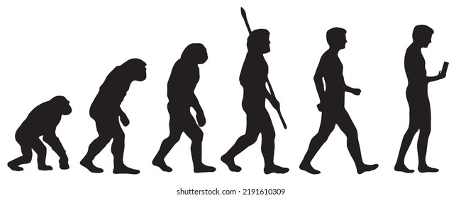 Evolution of the human to the mobile. Silhouettes with the different steps of evolution Darwin. vector illustration