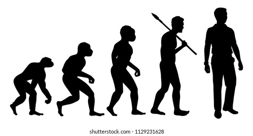 Evolution of human from primitive to present. Stone age man become to Businessman. people silhouette vector.