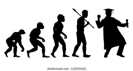 Evolution of human from primitive to present. Stone age man become to graduate. people silhouette vector.