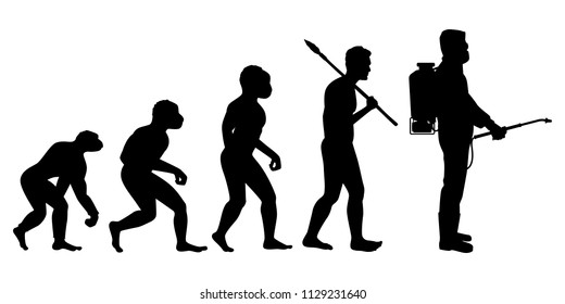 Evolution of human from primitive to present. Stone age man become to insect killer. people silhouette vector.