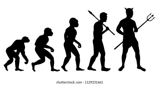 Evolution of human from primitive to present. Stone age man become to devil. people silhouette vector.