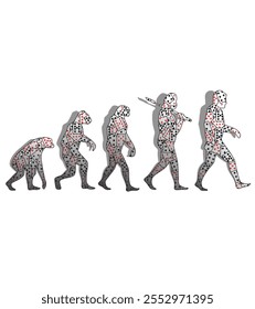 The evolution of humanity made of multiple playing cards