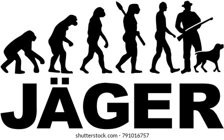 Evolution of a hunter with hunting rifle and dog