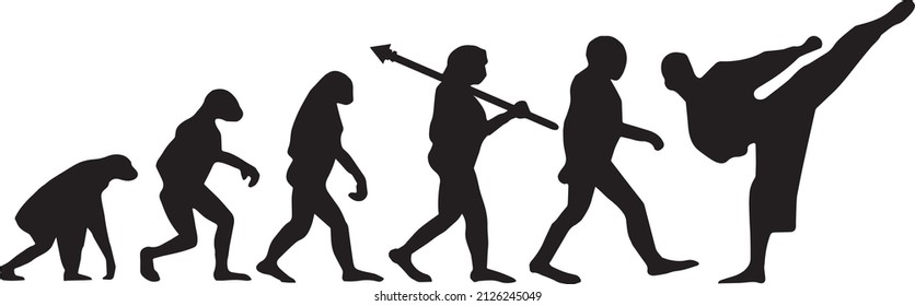 Evolution Of The Karate. Symbol From Monkey To Karate Master.