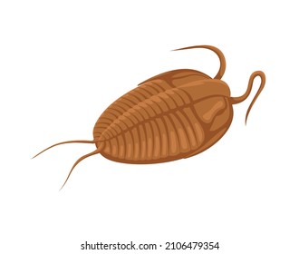 Die Entwicklung des Lebens auf der Erde. Aufkleber mit antikem Trilobit, der im Ozean lebt. Tierazafus vom Aussterben. Kambrische Zeit der Paläozoie. Cartoon-FlachVektorgrafik einzeln auf weißem Hintergrund