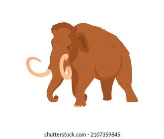 Evolution of life forms on Earth concept. Poster with large mammoth with horns. Extinct ancient animal. Quaternary period of Cenozoic era. Cartoon flat vector illustration isolated on white background