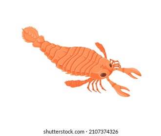 Evolution of life forms on Earth. Sticker with small predecessor of arthropods. Extinct crustacean. Silurian period of Paleozoic Era. Cartoon flat vector illustration isolated on white background