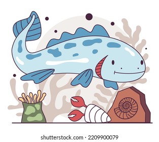 Evolution Of Life Forms On Earth. Paleozoic Era' Undersea Life. Extinct Animal. Flat Vector Illustration