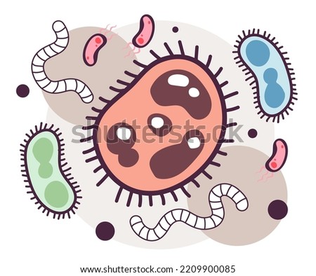 Evolution of life forms on Earth. First microorganisms, cells and bacterias. First forms of life to develop on Earth. Flat vector illustration 商業照片 © 