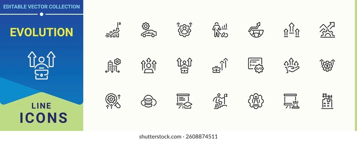 Evolution linear icon. Related to innovation, strategy, management, process and more. Development line icon. Minimal icons collection. Editable stroke. Vector illustration.