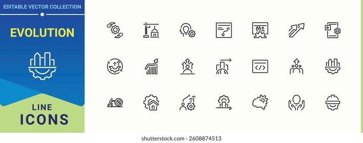 Evolution linear icon. Related to innovation, strategy, management, process and more. Development line icon. Minimal icons collection. Editable stroke. Vector illustration.