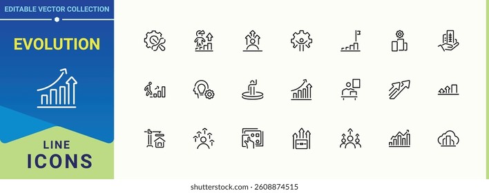 Evolution linear icon. Related to innovation, strategy, management, process and more. Development line icon. Minimal icons collection. Editable stroke. Vector illustration.