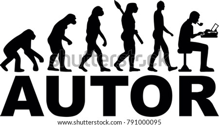 Evolution of a male author with typewriter and german word for author