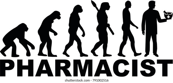 Evolution of a male pharmacist with mortar and pestle 