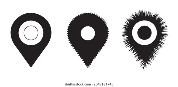 Evolução dos ícones dos pinos do mapa: de designs simples a complexos que representam diferentes estilos e efeitos visuais