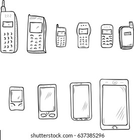 Evolution Mobile Phone Drawing Cartoon Outline: เวกเตอร์สต็อก (ปลอดค่า