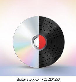 The evolution of the music disc on a colored mesh background