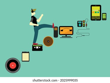 Evolution of Music Players. Editable Clip Art.