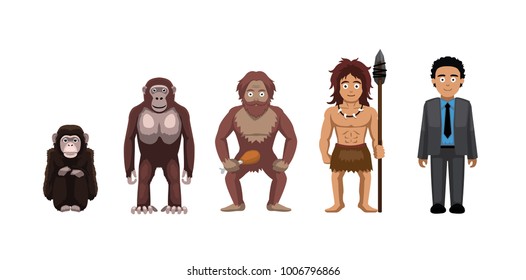 Evolution Primate Businessman Standing Cartoon Vector Illustration Set