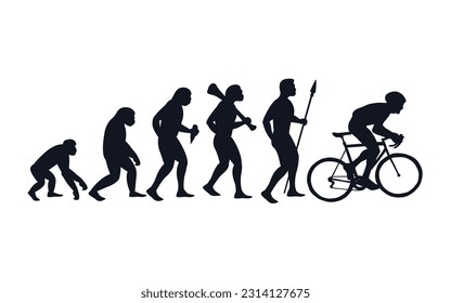 Evolution from primate to cyclist. Vector sportive creative illustration