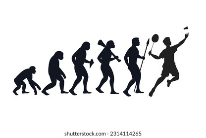 Evolution from primate to Man playing badminton. Vector sportive creative illustration