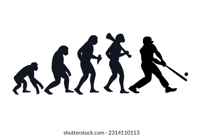 Evolution from primate to Man playing baseball. Vector sportive creative illustration