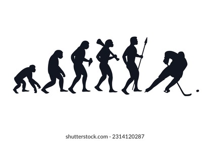 Evolution from primate to Man playing ice hockey. Vector sportive creative illustration