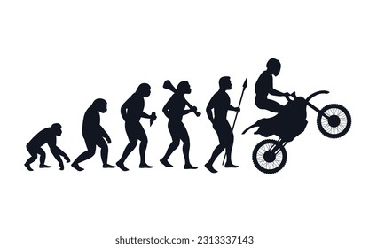 Evolution from primate to motorcyclist. Vector sportive creative illustration