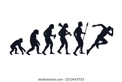 Evolution from primate to runner. Vector sportive creative illustration