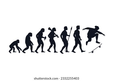 Evolution from primate to skateboarder. Vector creative illustration