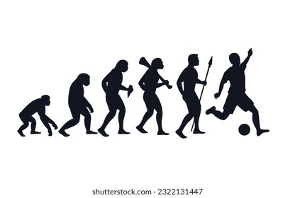 Evolution from primate to soccer player. Vector sportive creative illustration