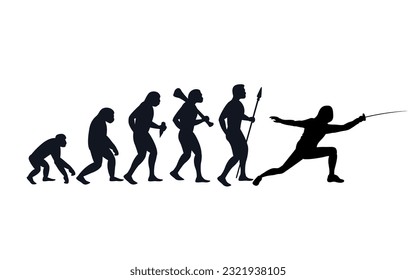 Evolution from primate to swordsman. Vector sportive creative illustration