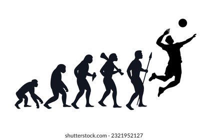 Evolution von Primat zu Volleyballspieler. Vektorsportliche kreative Illustration