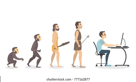 Evolution of programmer. From monkey to computer man.