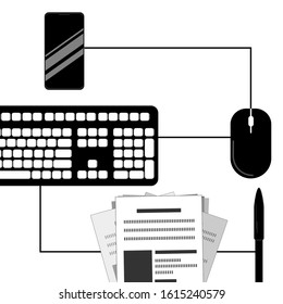 Evolution of reading information fro paper to smartphone in black and white.