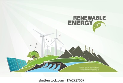 evolution of renewable energy concept of greening of the world. Vector illustration
