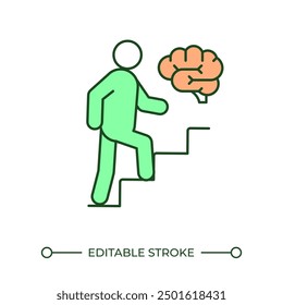 Evolution RGB color icon. Cognitive development. Personal growth. Knowledge gathering. Education concept. Thought process. Isolated vector illustration. Simple filled line drawing. Editable stroke