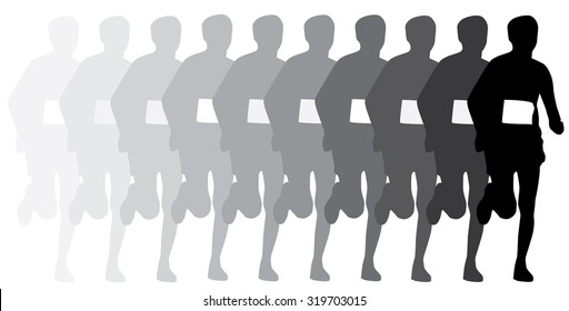 evolution of runner, sillhouette isolated on white 