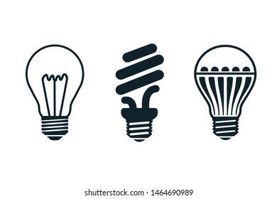 Evolution set of light bulb, different kinds lamps. Idea, creative concept bulb sign, innovations - stock vector