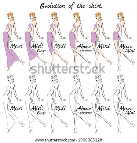 Evolution of the Skirt Length: Fashion Guide and Terminology Set