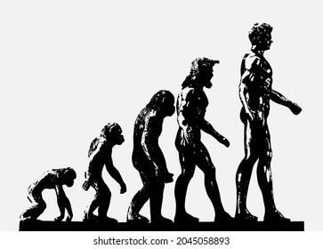 Evolution theory. Human evolution from ape. Human evolution from ape to caveman. Vector illustration.