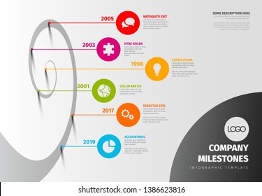 Evolution Timeline Template With Spiral Model And Icons - Light Horizontal Version