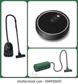 Evolution of vacuum cleaners. modern vacuum cleaner and robot vacuum cleaner