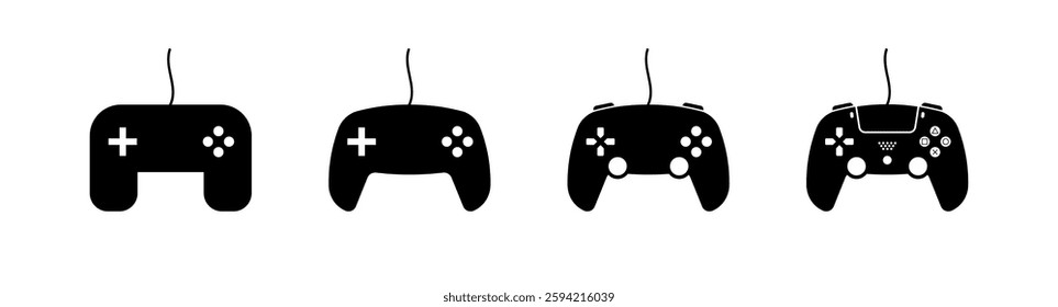 Evolution of video game controllers: classic to modern designs. Vector icon