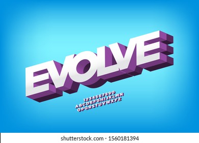 evoluciona el diseño vectorial de fuente 3d, alfabeto, letras y números.