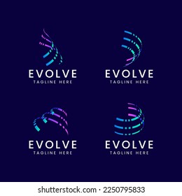 Evolve from Letter E from Line 3D Arch Logo for Marketing, Media, Technology, Software Business